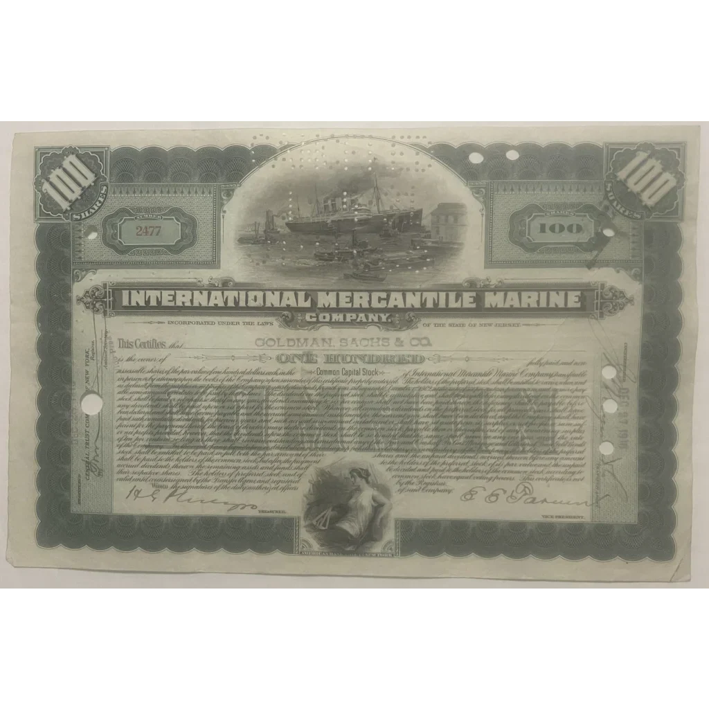 Rare Titanic International Mercantile Stock Certificate from 1910s