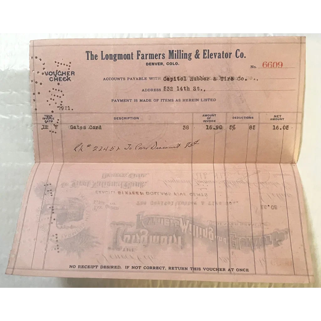 Rare 1921 Longmont Farmers Milling Voucher Check Unearthed