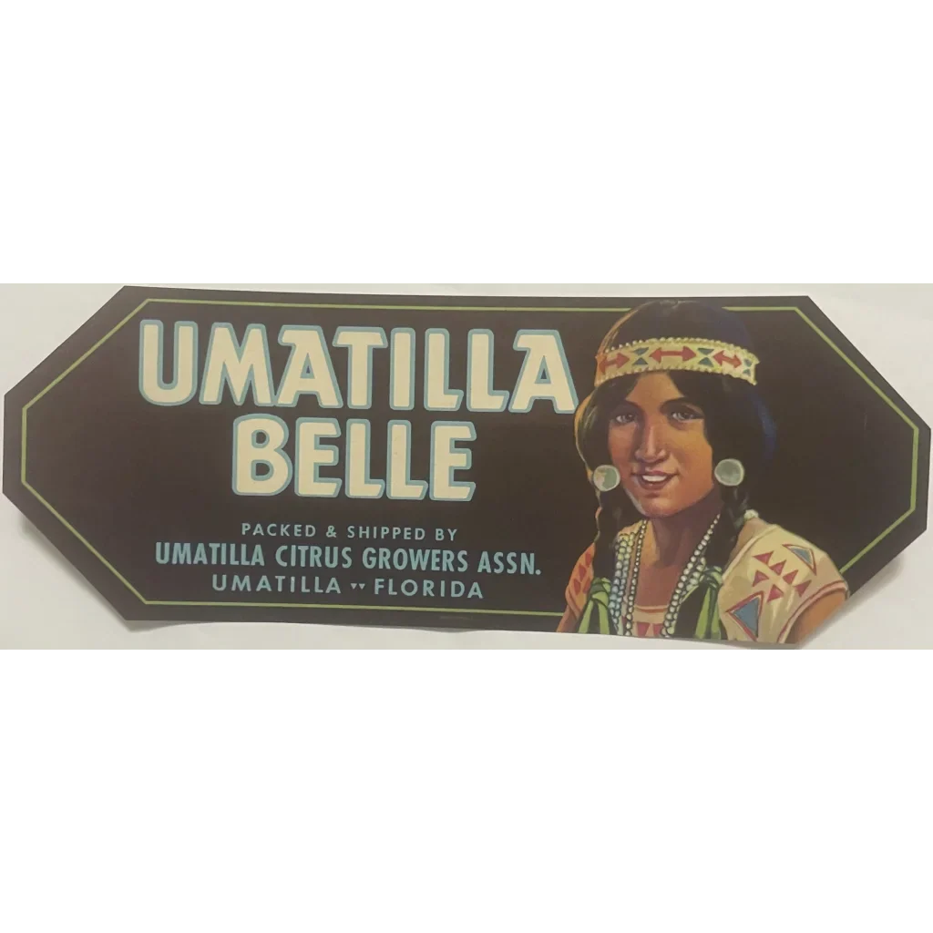 Rare 1930s Umatilla Crate Label Showcases Native American Beauty