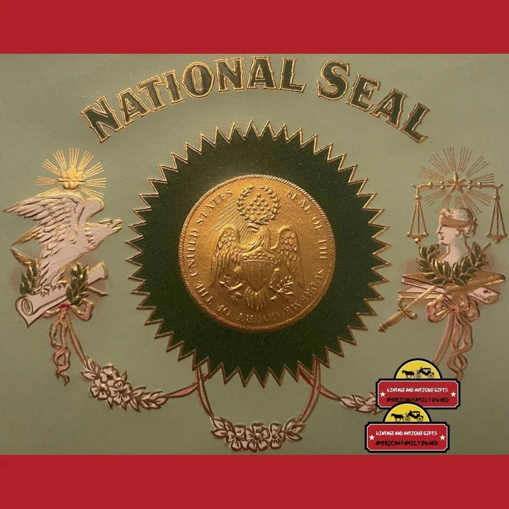 Rare Antique National Seal Cigar Label Embossed Supreme Court Art
