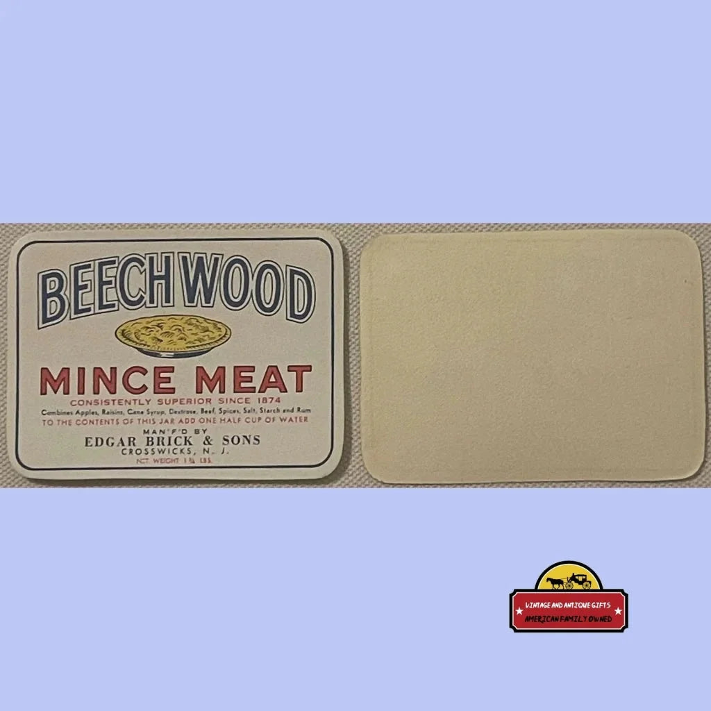 Rare Antique Vintage Mince Meat Label from 1910s Crosswicks NJ