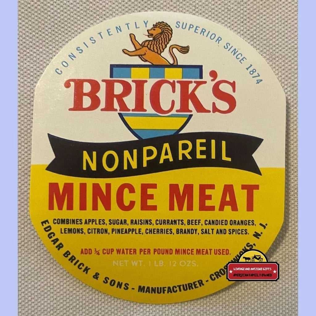 Rare Antique Vintage Bricks Nonpareil Mince Meat Label from 1910s 1930s