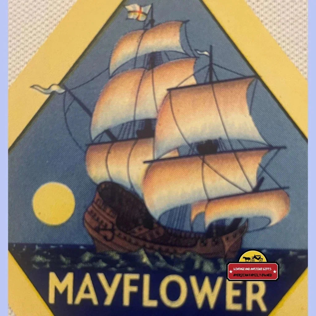 Rare Antique Vintage Mayflower Broom Label Captures American Spirit