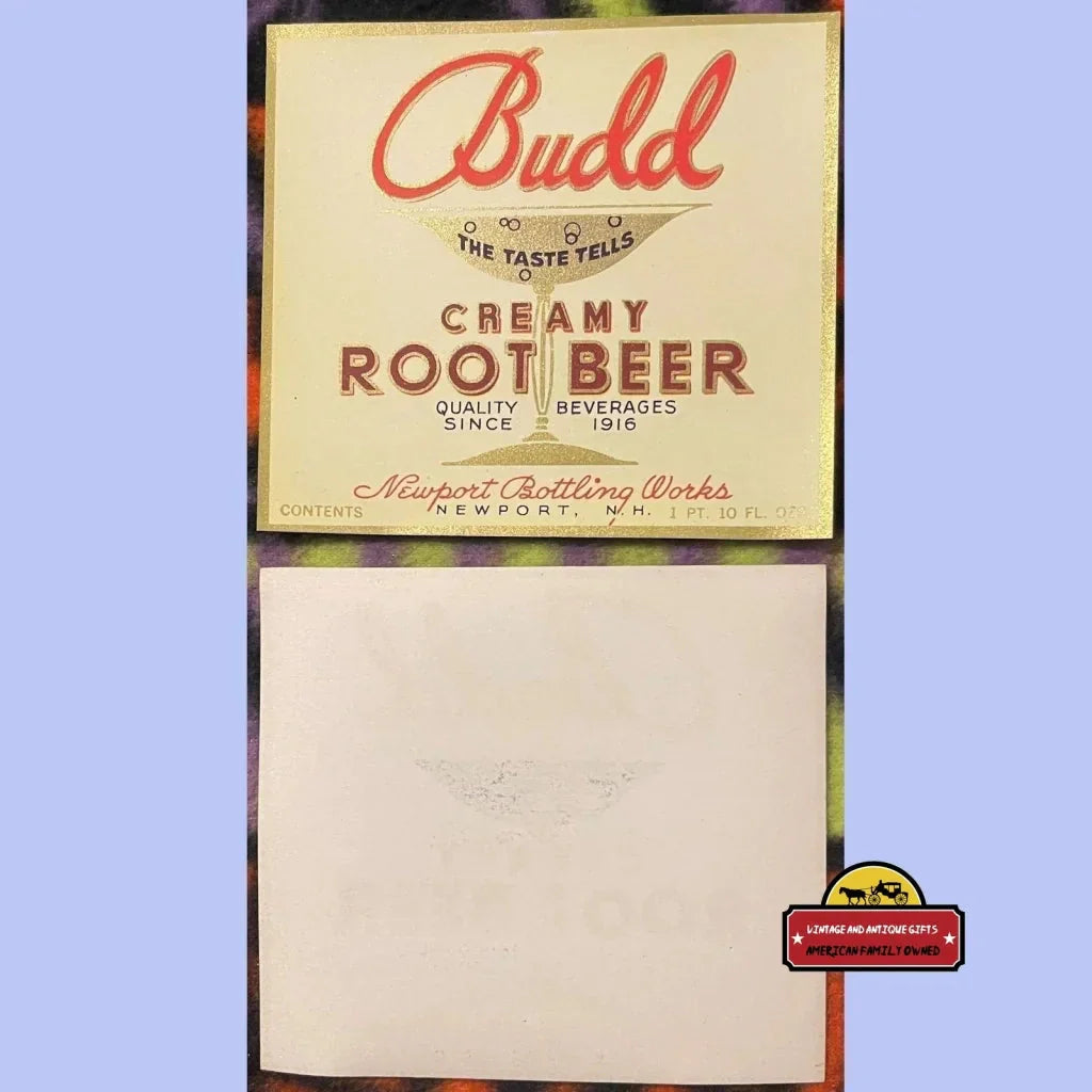 Rare 1920s Budd Creamy Root Beer Label Antique Vintage Collectible