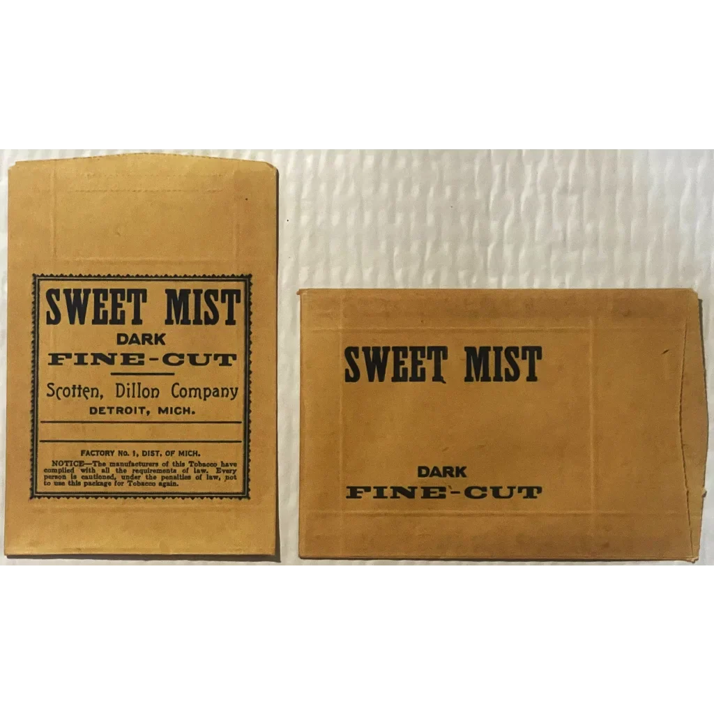 Rare Antique Sweet Mist Dark Tobacco Bag from 1930s Detroit