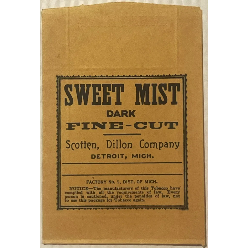 Rare Antique Sweet Mist Dark Tobacco Bag from 1930s Detroit