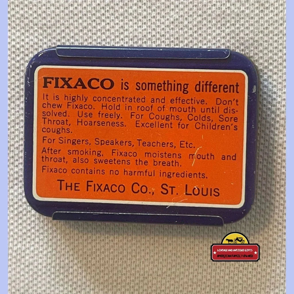 Rare Antique Vintage Fixaco Medicine Tin from the 1930s