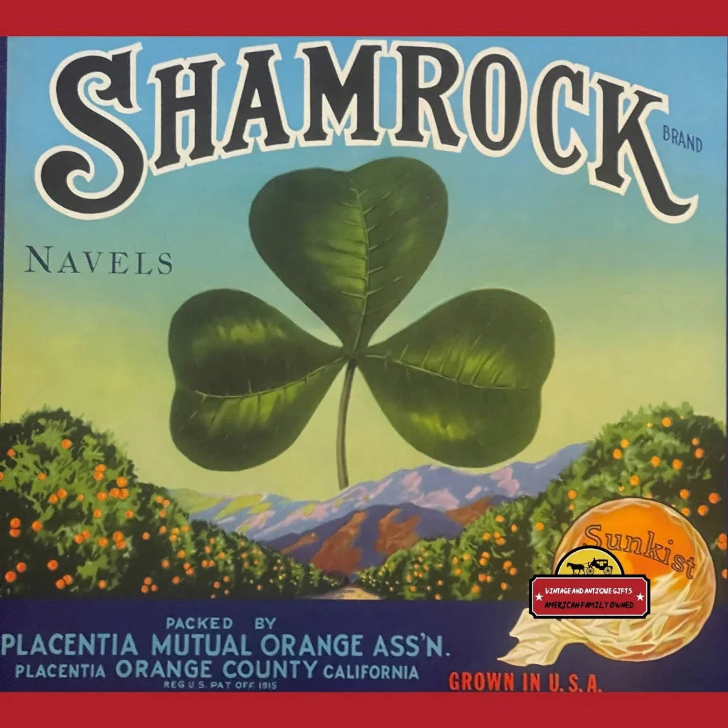 Rare 1930s Sunkist Crate Label Showcases Emerald Shamrock
