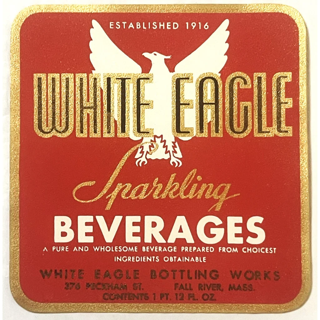 Rare 1930s Gold Embossed White Eagle Beverage Label from Fall River