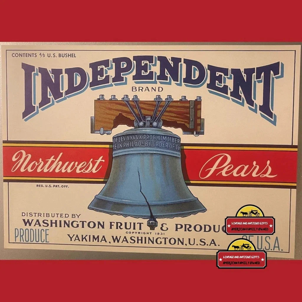 Rare 1940s Independence Crate Label with Liberty Bell Design