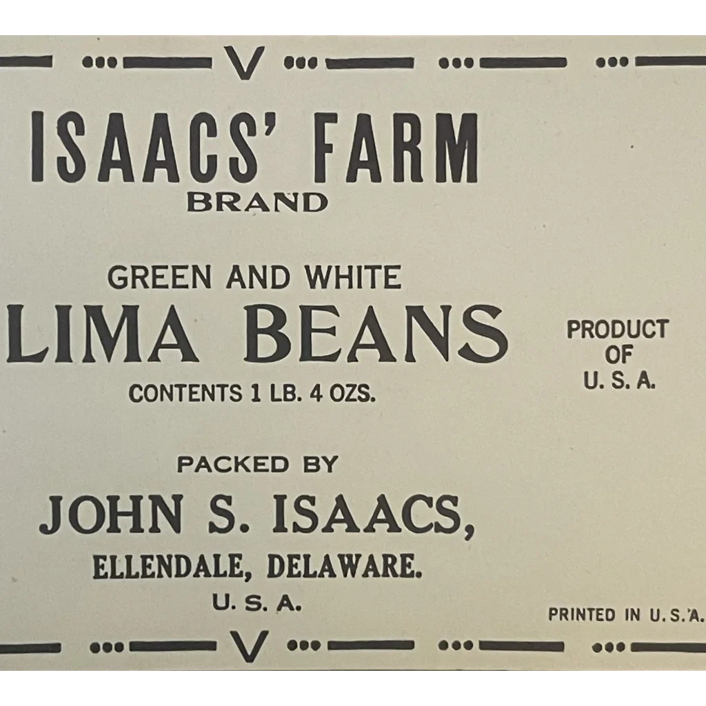 Antique Vintage 1940s Isaac's Lima Bean Can Label WWII Collectible