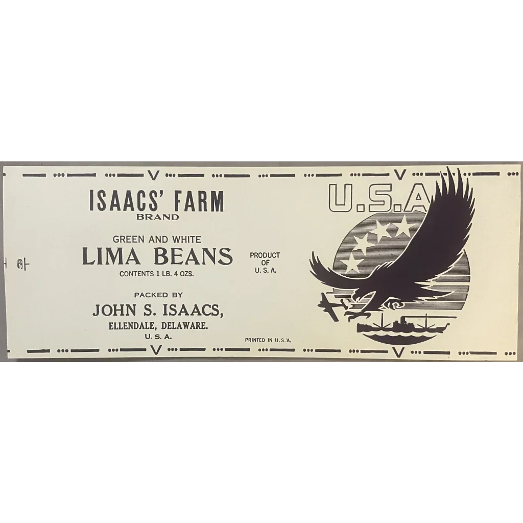 Antique Vintage 1940s Isaac's Lima Bean Can Label WWII Collectible