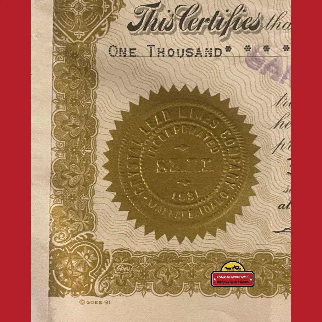 Rare Antique Crystal Lead Mines Stock Certificate from 1946 Idaho