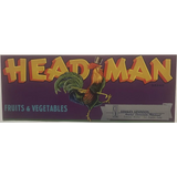 Antique Vintage 1950s Head Man Crate Label with Rooster