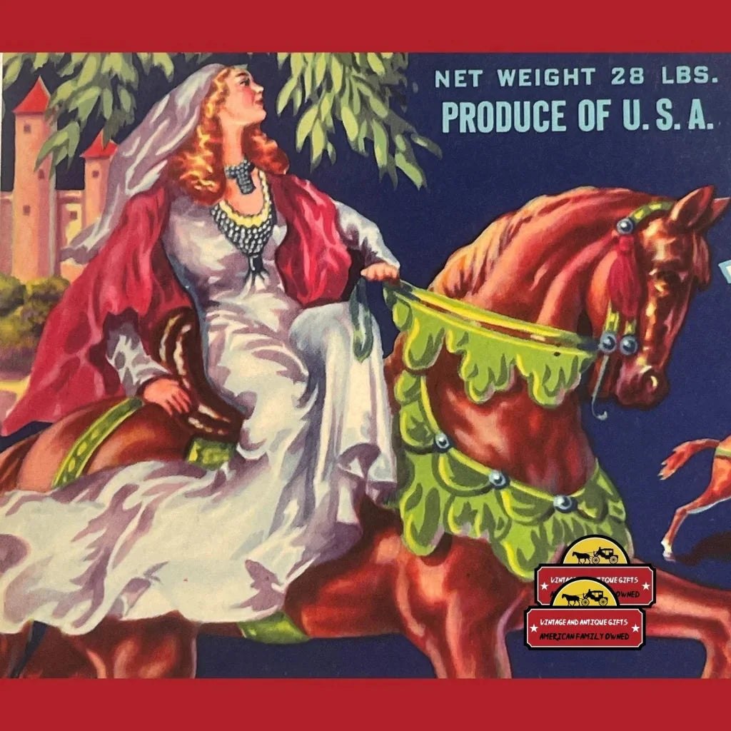Rare 1950s Lady Rowena Antique Vintage Crate Label with Knight Duel