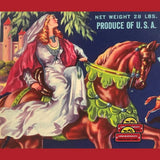 Rare 1950s Lady Rowena Antique Vintage Crate Label with Knight Duel