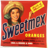 Rare Sweetmex Crate Label from 1950s Texas Fruit Packaging