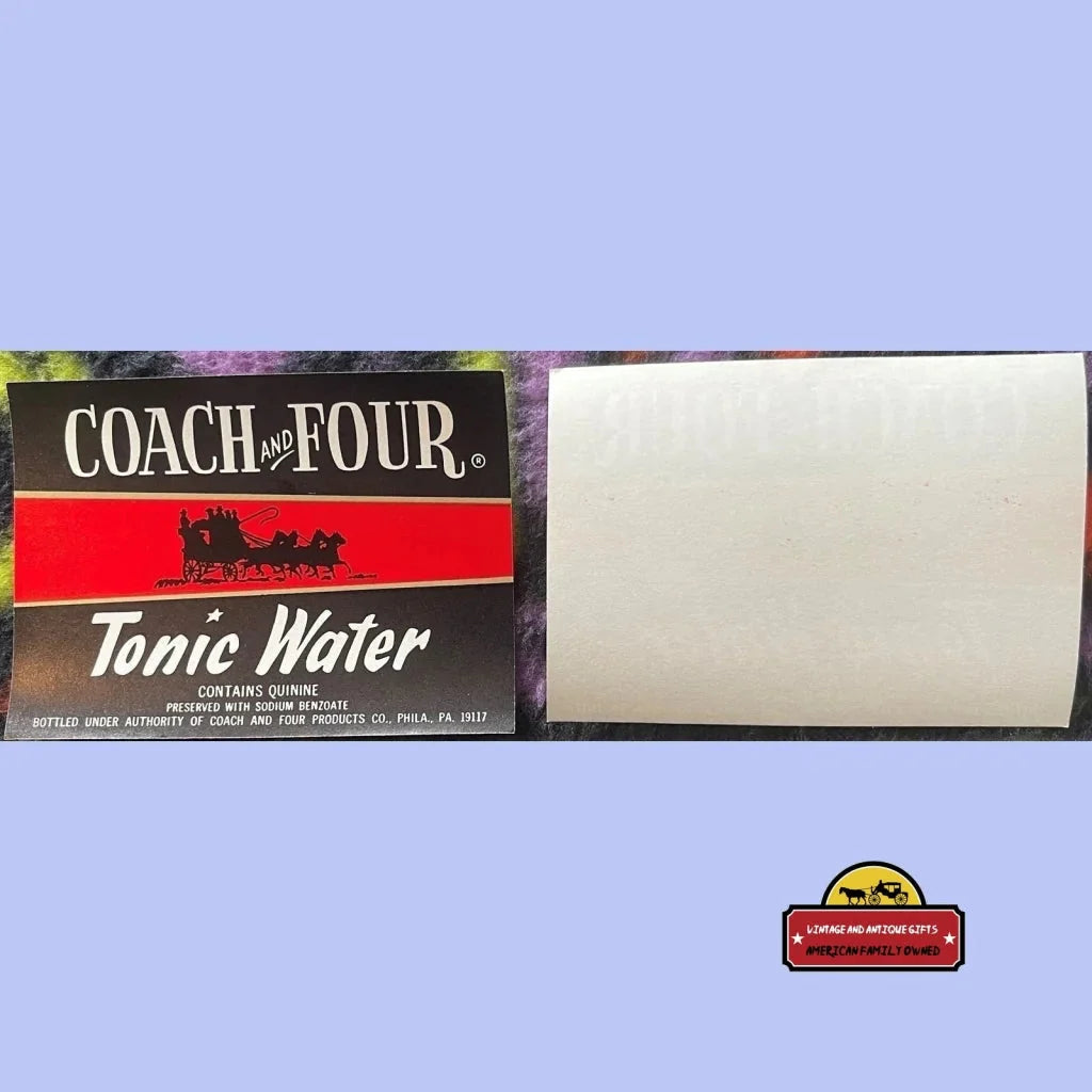 Rare 1960s Vintage Coach and Four Tonic Water Label from Philadelphia