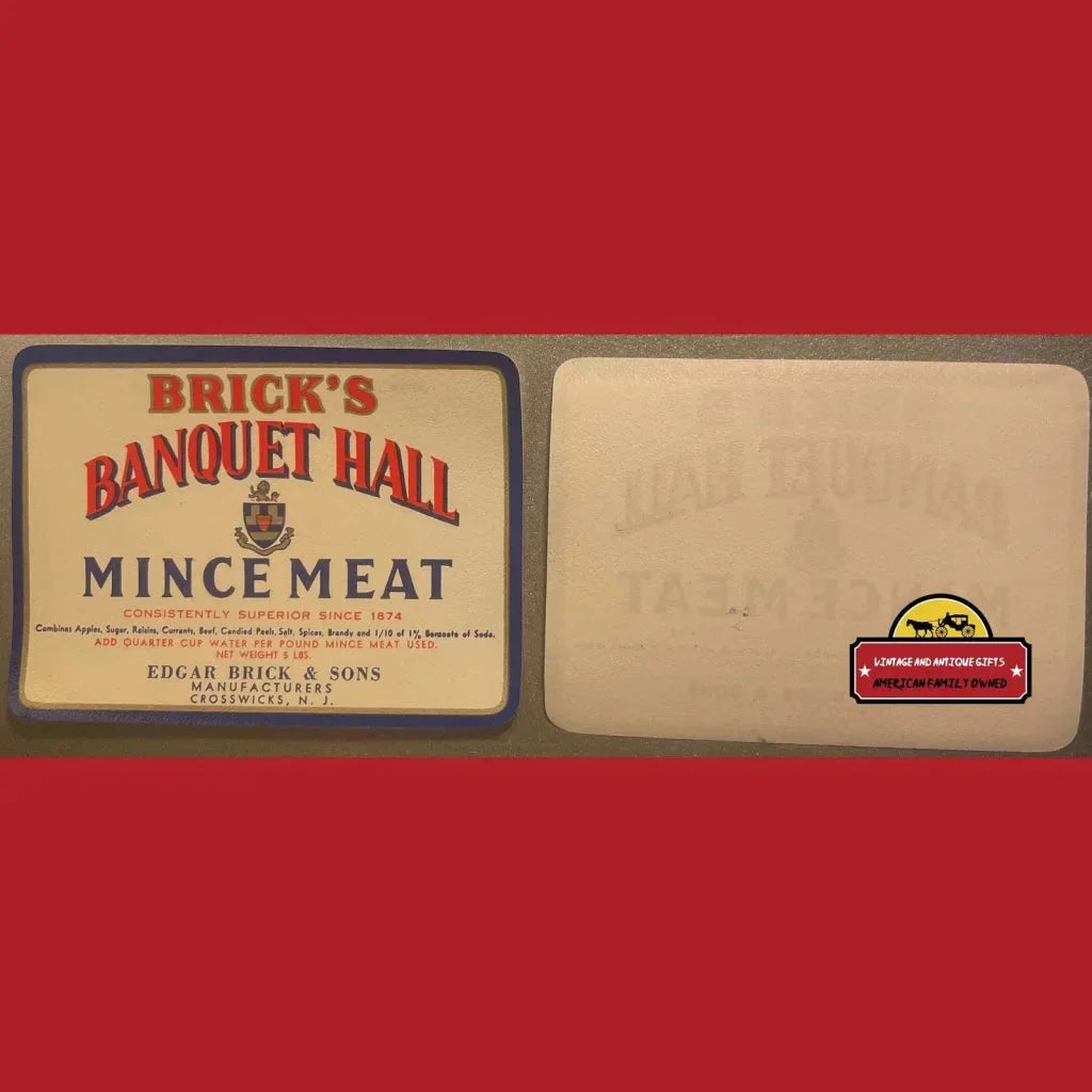 Rare Antique Vintage Mince Meat Label from Early 20th Century