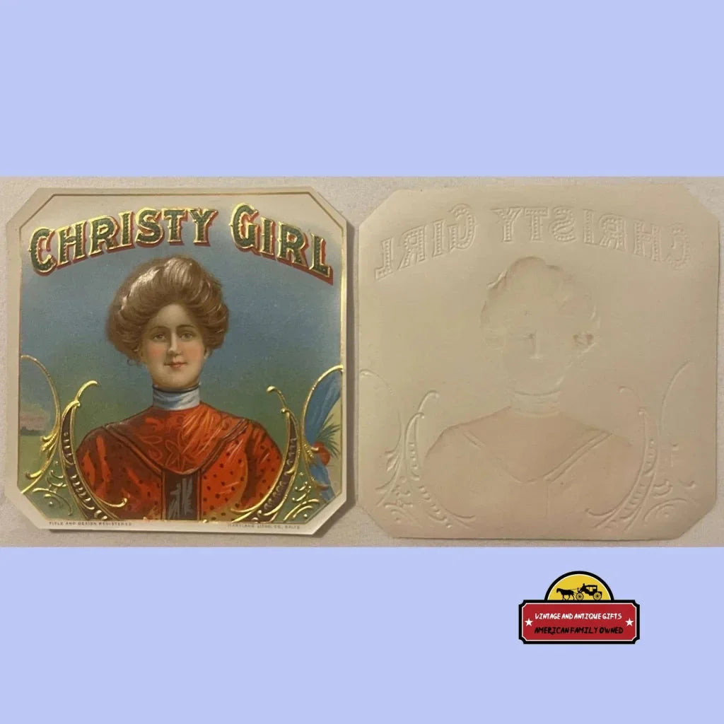 Rare Embossed Christy Girl Cigar Label Antique Vintage Treasure