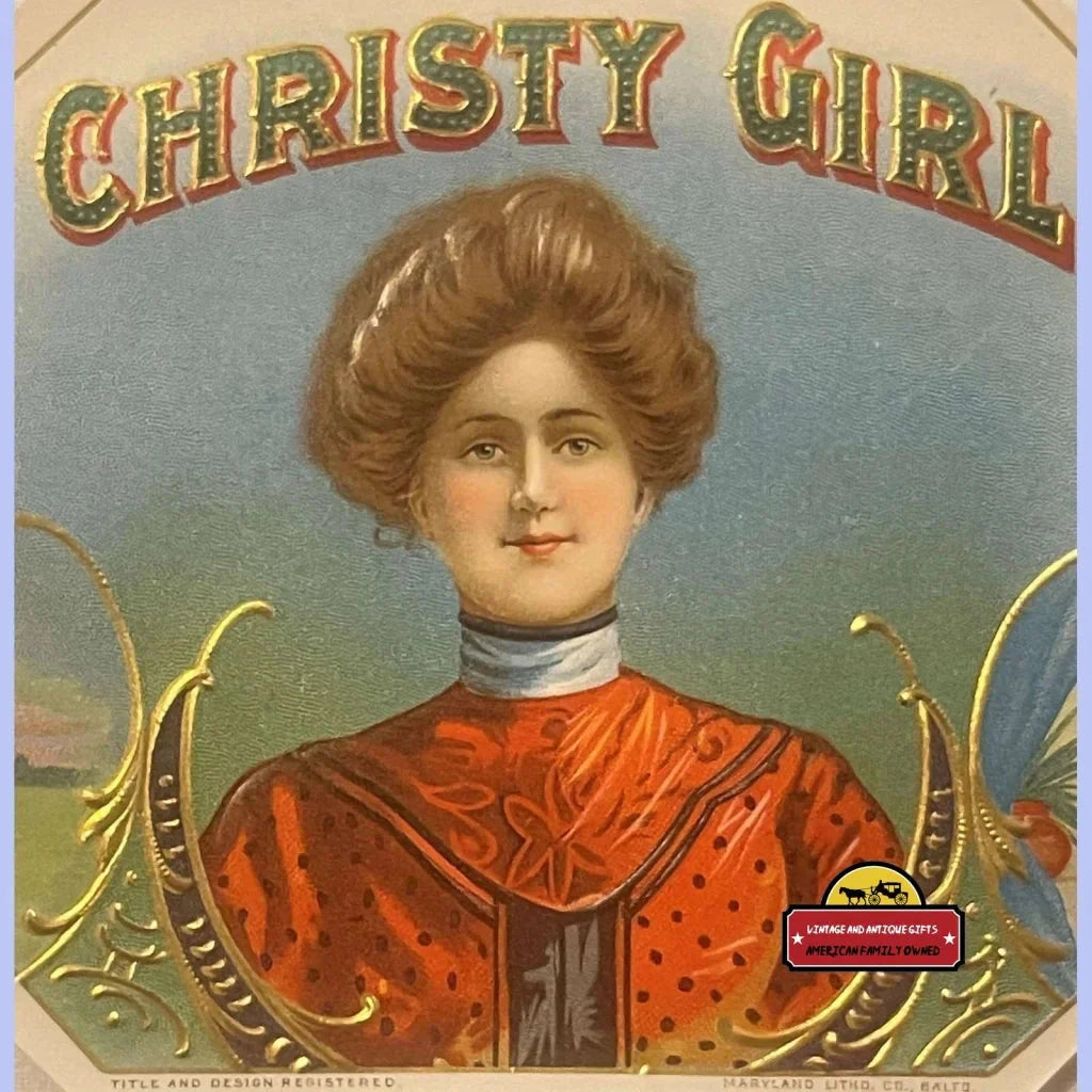 Rare Embossed Christy Girl Cigar Label Antique Vintage Treasure