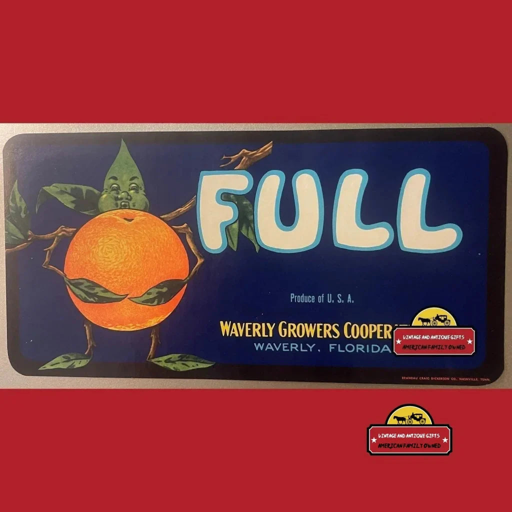 Rare 1940s Stick Leaf Man Antique Vintage Crate Label