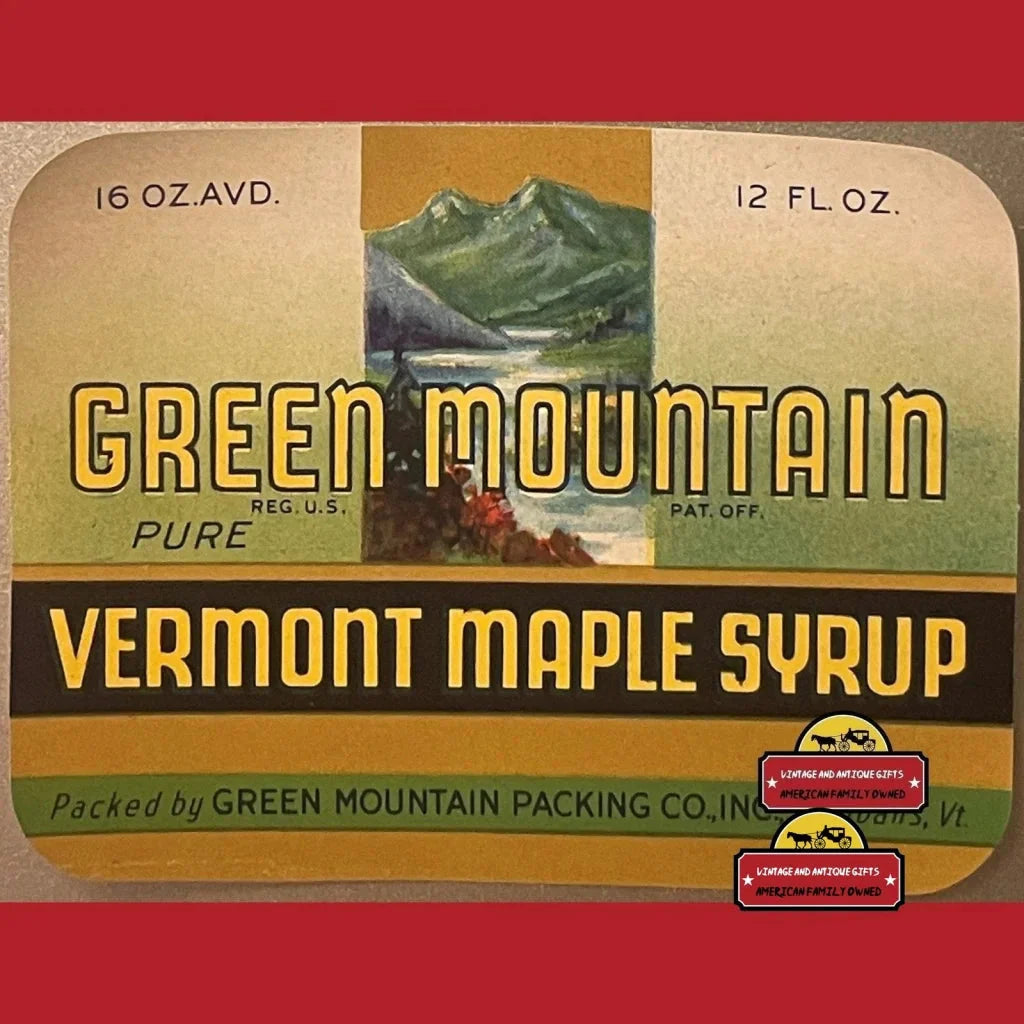 Rare 1930s Green Mountain Vermont Maple Syrup Antique Vintage Label