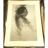 Rare Large Vintage 1960s Joseph Long Elk Charcoal Print, N.C. Wyeth, Linen Paper!