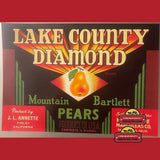 Rare 1940s Lake County Diamond Antique Vintage Crate Label