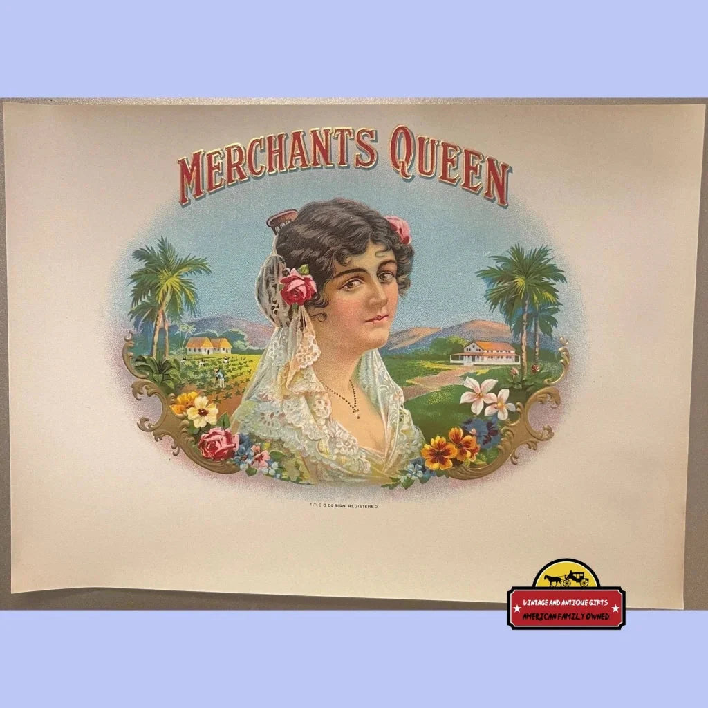 Rare Embossed Antique Cigar Label Merchant's Queen 1900s-1920s