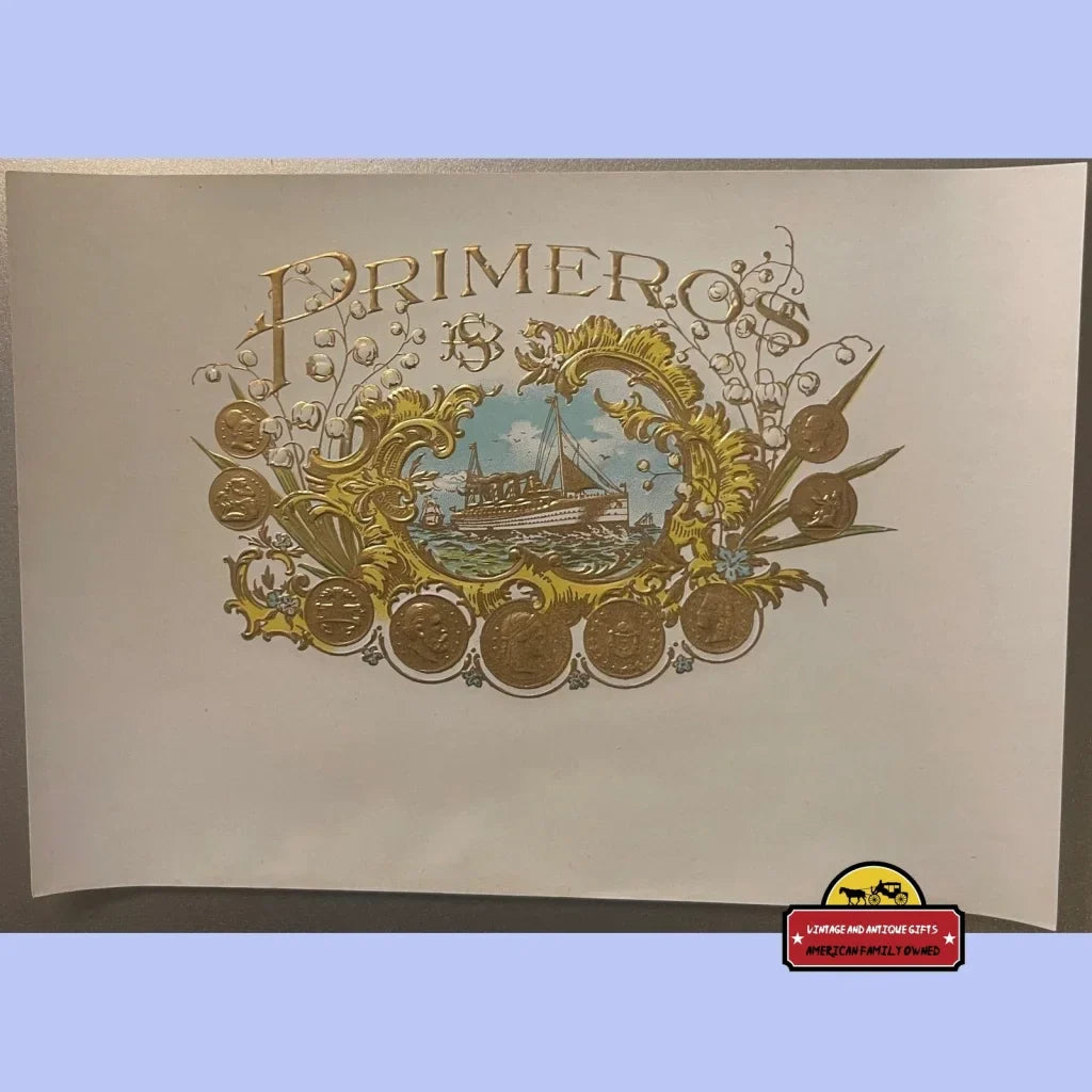 Rare Embossed Cigar Label Showcases Antique Vintage Steamship