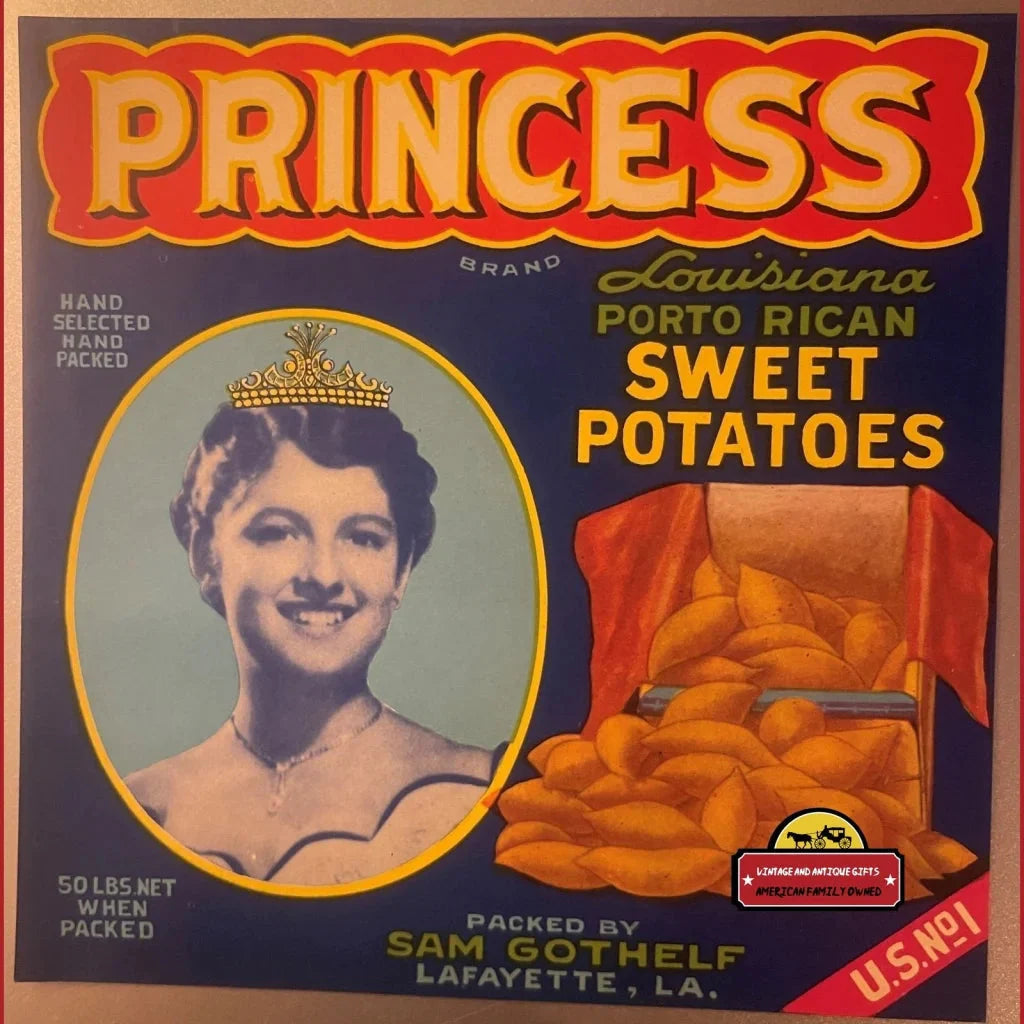 Rare Antique Vintage Princess Crate Label from 1940s Louisiana