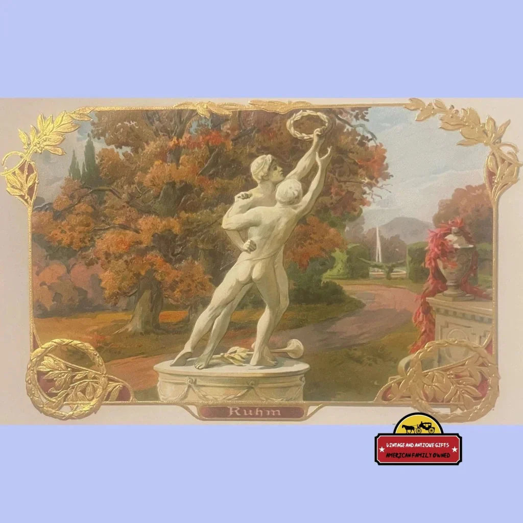Embossed Antique Cigar Label with Classical Statues