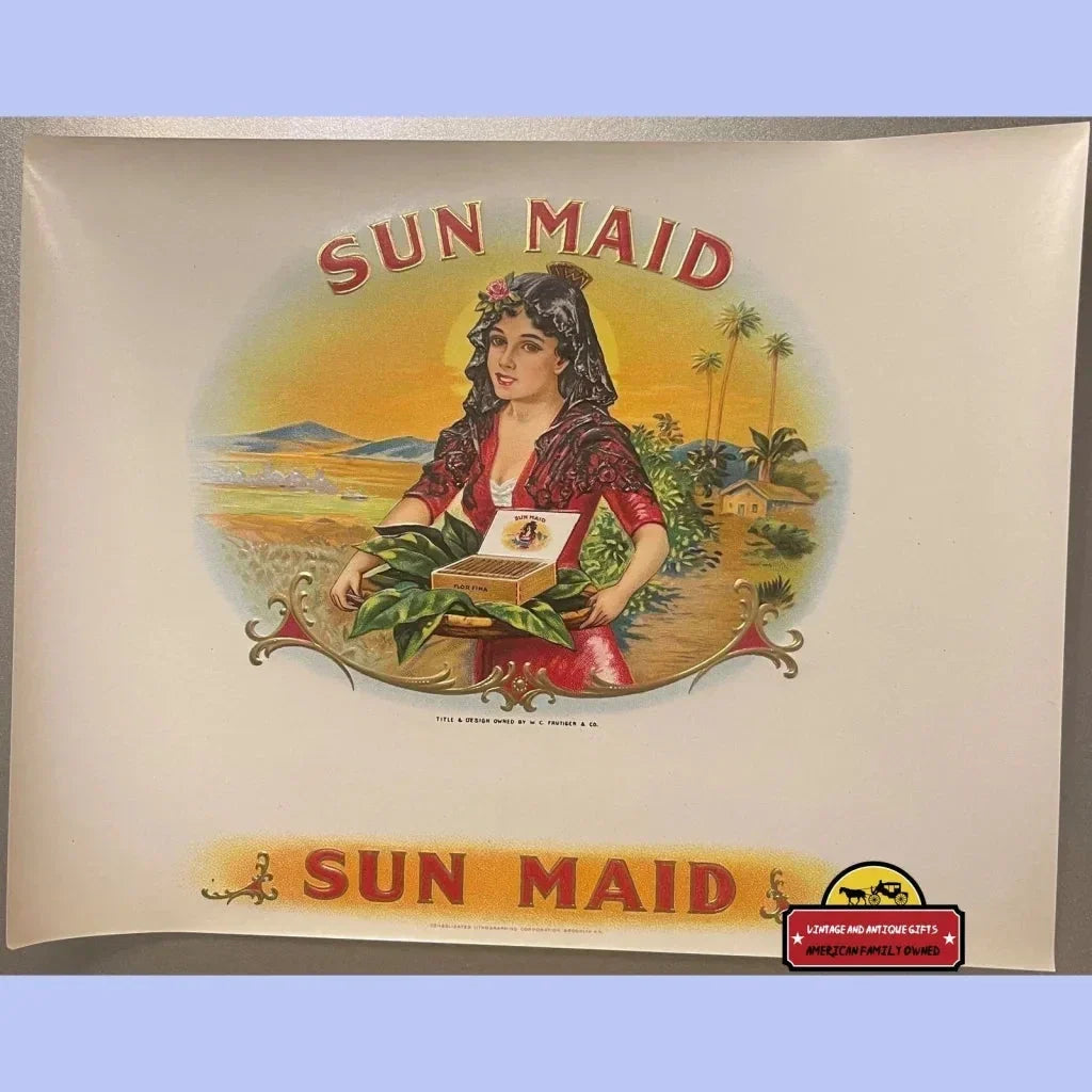 Rare Antique Sun Maid Embossed Cigar Label from Early 1900s