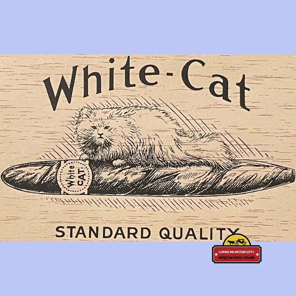 Rare Antique Vintage White Cat Cigar Label from Early 1900s