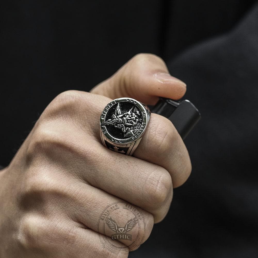Anillo de acero inoxidable del Arcángel San Miguel