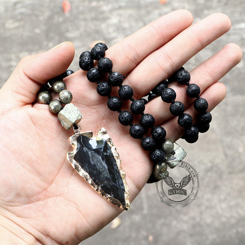 Colgante vikingo de piedra natural con forma de flecha de 83 cm