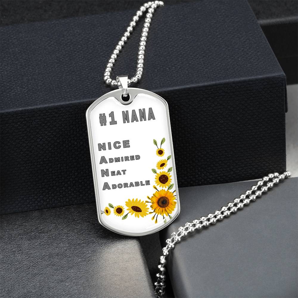 #1 Nana Personalized Dogtag Necklace White Mothers Day Gift - Army Tag Necklace, Dog Tag Necklace