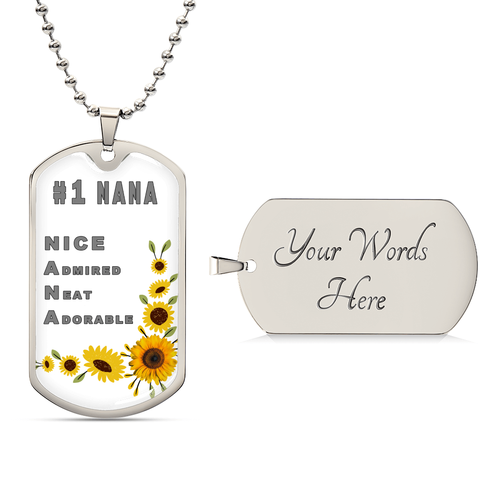 #1 Nana Personalized Dogtag Necklace White Mothers Day Gift - Army Tag Necklace, Dog Tag Necklace