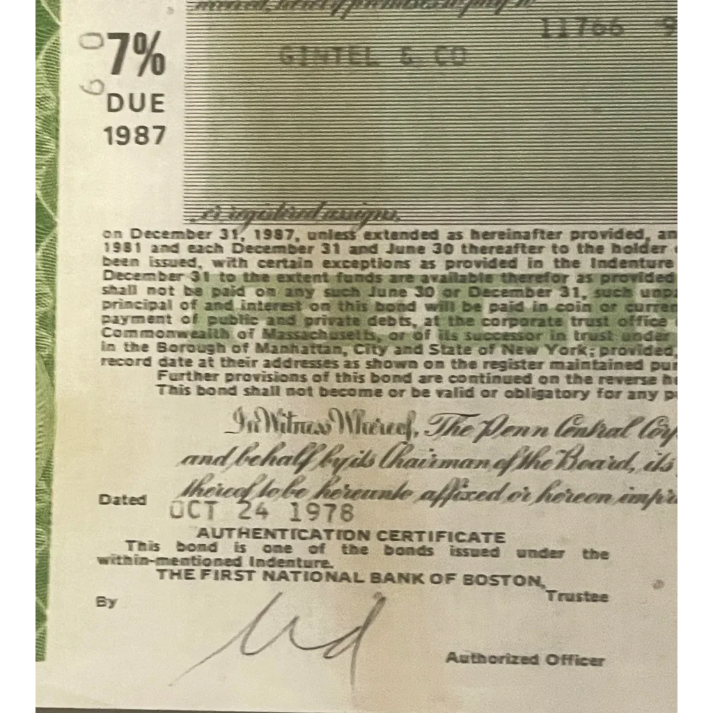 Rare Penn Central Stock Certificate from the 1970s