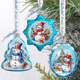 Juego de 3 adornos de vidrio de mercurio con forma de muñeco de nieve de G. Debrekht - Decoración navideña de Papá Noel - 770148S3