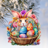 Bunny in a Basket Wooden Ornaments by G. DeBrekht Easter Spring Decor - 8652764