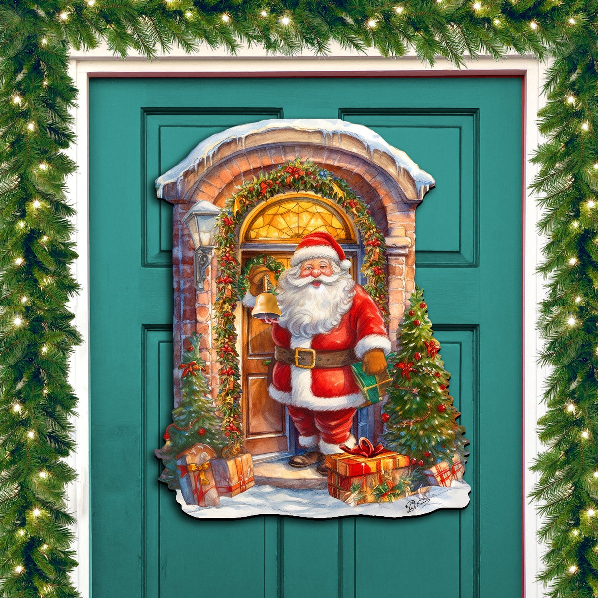 Knocking the door Santa Holiday Door Decor  by G. Debrekht - Christmas Decor - 8611044H