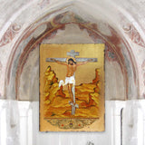 Crucifixion Wooden Gold Plated Religious Christian Sacred Icon - Inspirational Icon Decor - 85058