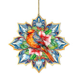 Forest Bird Snowflake Wooden Ornaments by G. Debrekht - Nature Wildlife Decor - 8688412