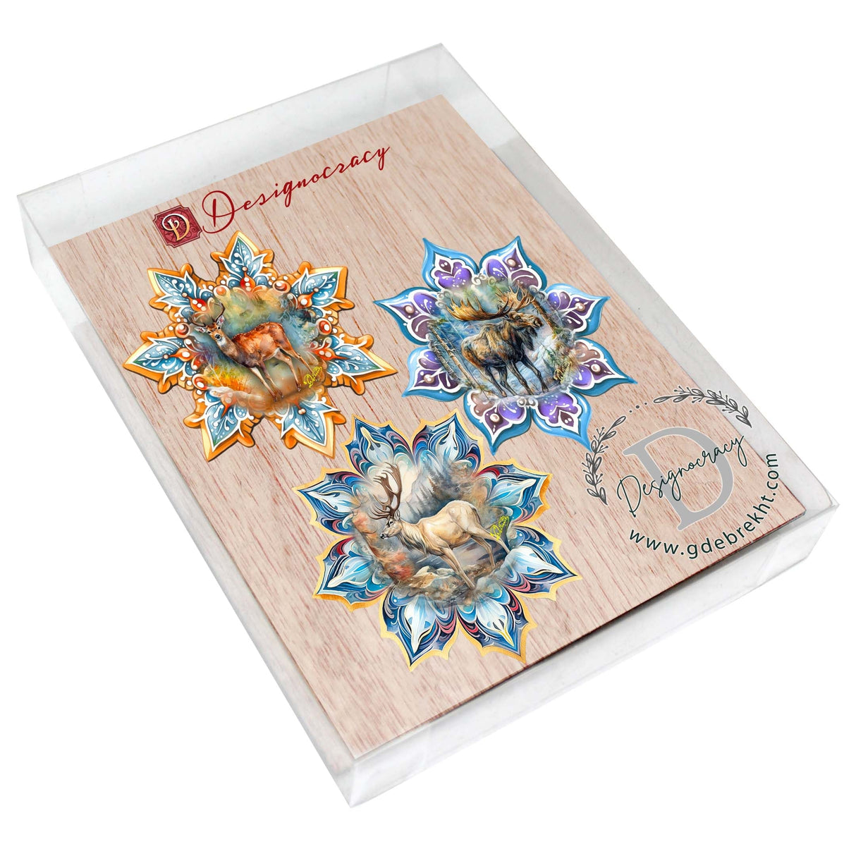 Forest Animals Snowflake Wooden Ornaments Set of 3 by G. Debrekht - Nature Wildlife Decor - 8090145-S3