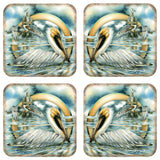 Pelicans Wooden Cork Coasters Gift Set of 4 by J. Bergsma - Coastal Holiday Decor  - 8199460C-S4