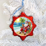 Glass Christmas Ornaments - Sunset with Santa Keepsake Glass Ornaments by G. Debrekht - Christmas Decor - 777414