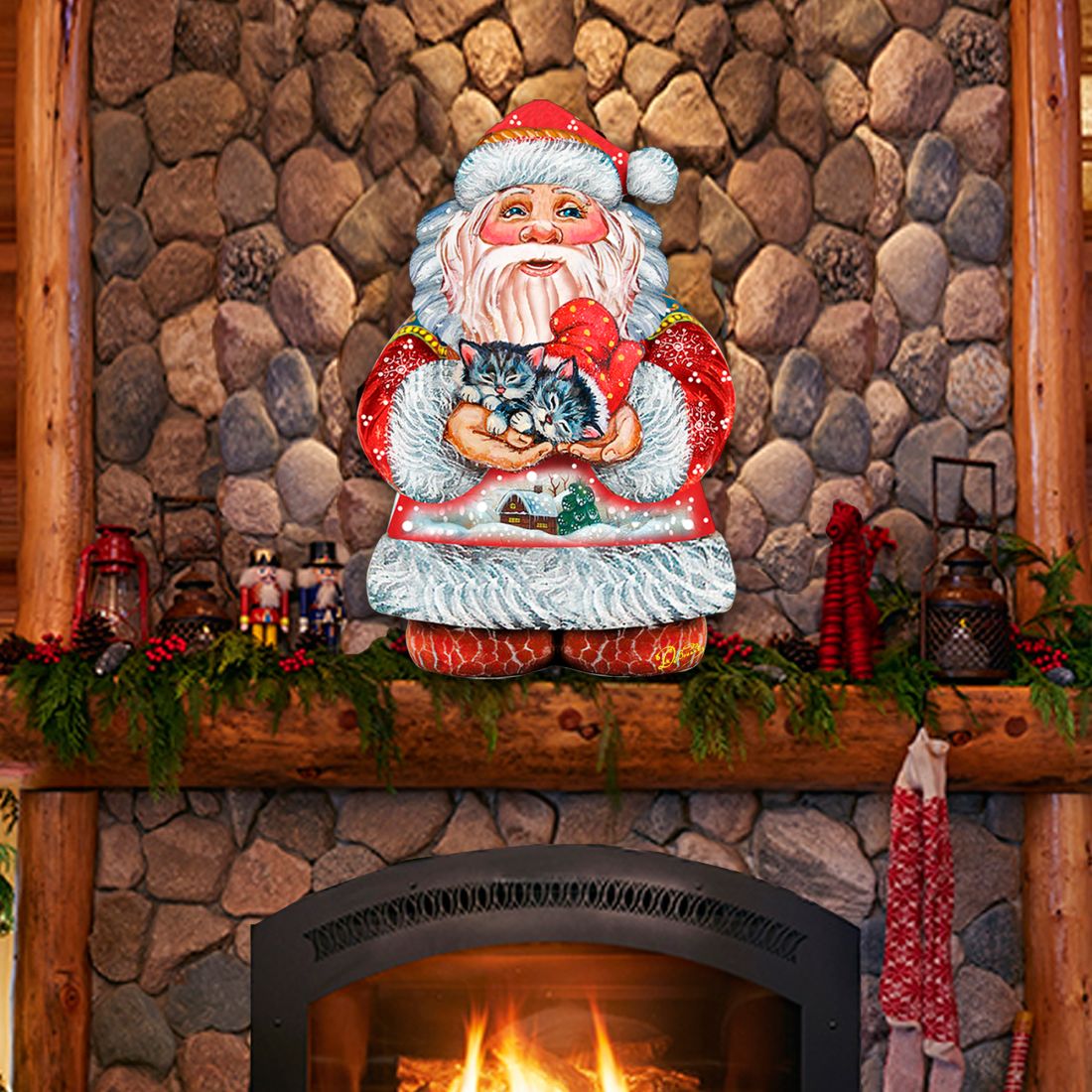 Kitten Holiday Santa Christmas Door Decor by G. DeBrekht - Christmas Decor - 8117808H