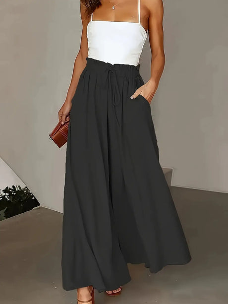 Ladies Plus Size Casual Pants Elastic Waist Wide-leg Pants - Lootquake